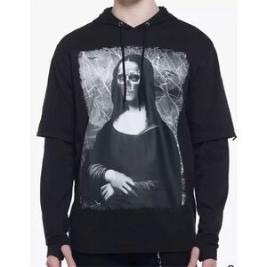 Hot Topic Social Collision Mona Lisa Skull Twofer Long-Sleeve T-Shirt Small Unis